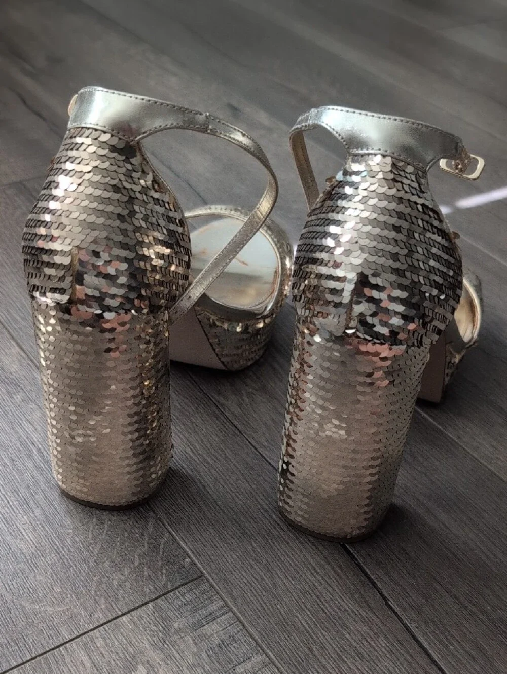 Madden Girl Gold Sequin Block Heel Sandals